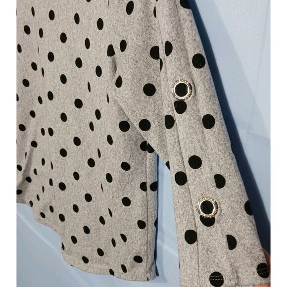 Adrienne Vittadini Womens PL Gray Polka Dot 3/4 Sleeve Top Grommets - Picture 6 of 8
